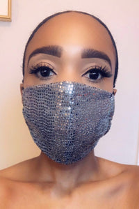 Reusable Washable Double Layered Fitted Sequin Face Mask with Elastic Bands Color: Sequin/Black Poly/Cotton Blend Approx. 7 1/2" Length x 5 1/2" Width  Washable and Reusable One Size Fits All  Not a Medical Grade Mask