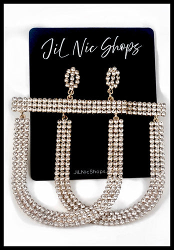 Image of Oversized Rhinestone Pave Earrings Color: Clear/Gold Approx. 4