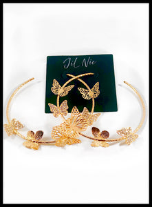 Butterfly Embellished Hoop Earrings  Color: Gold Approx. 3.0" Length x 3.0" Width Post Back