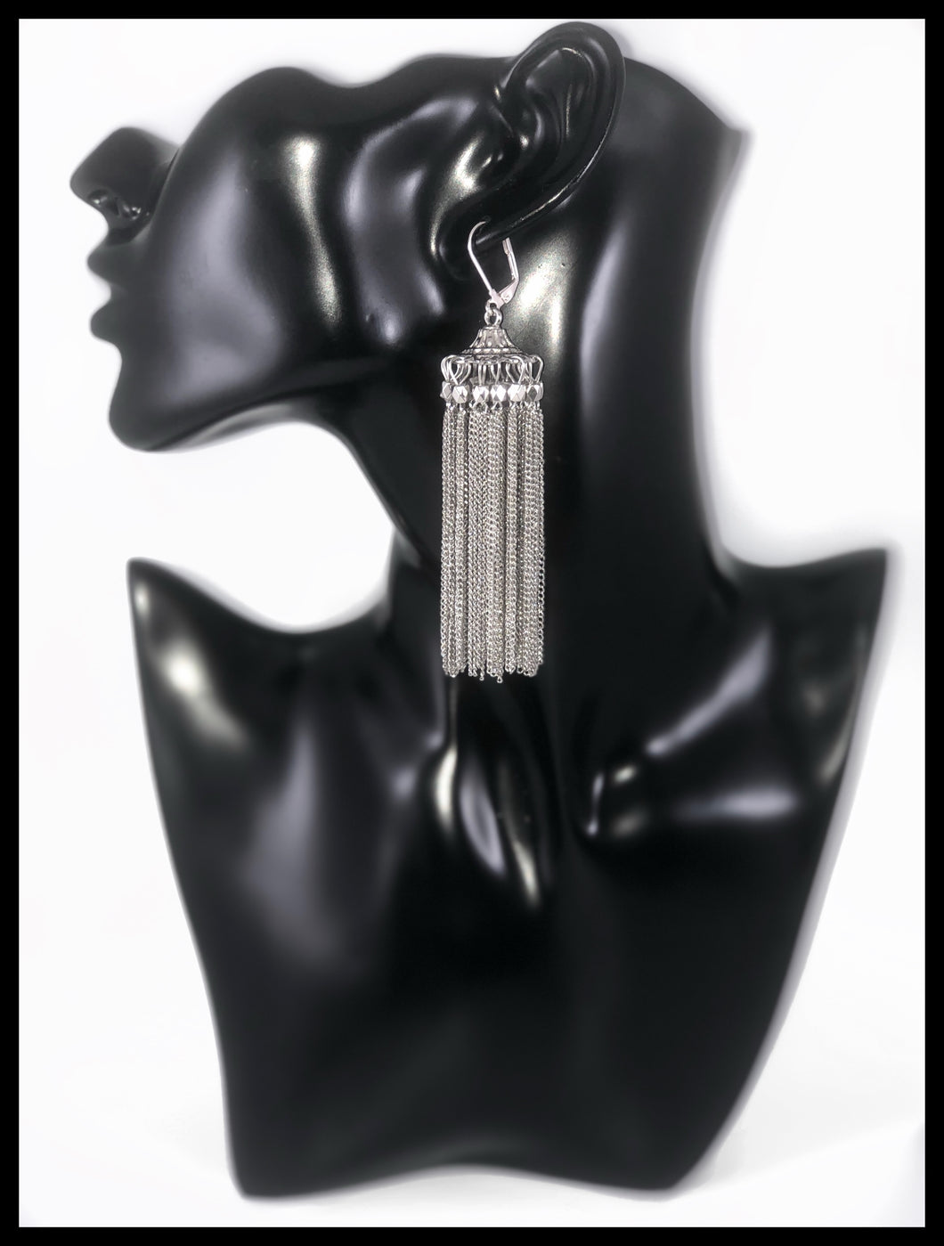 Tassel Chain Dangle Earrings Color: Silver Approx. 3.5
