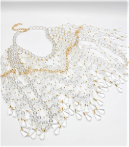 Flat Image of Lucite and Gold Beaded Cape   Color: Clear/Gold One Size - Neck 12" Drop Clasp Closure 