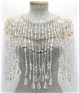 Lucite and Gold Beaded Cape   Color: Clear/Gold One Size - Neck 12" Drop Clasp Closure 